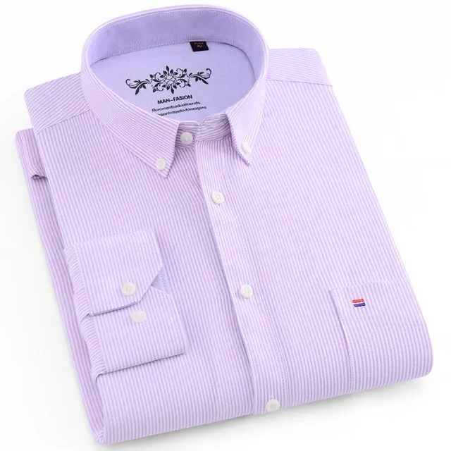 Men's Long Sleeves Plaid and Striped Oxford Dress Shirts